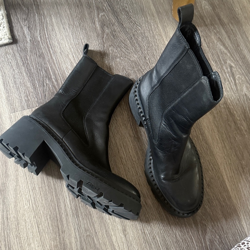 Ash Black Leather Combat Moto Boots